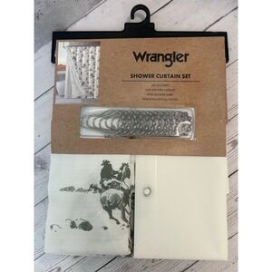 Wrangler Western Cowboy Shower Curtain Set Green White 14 Piece New